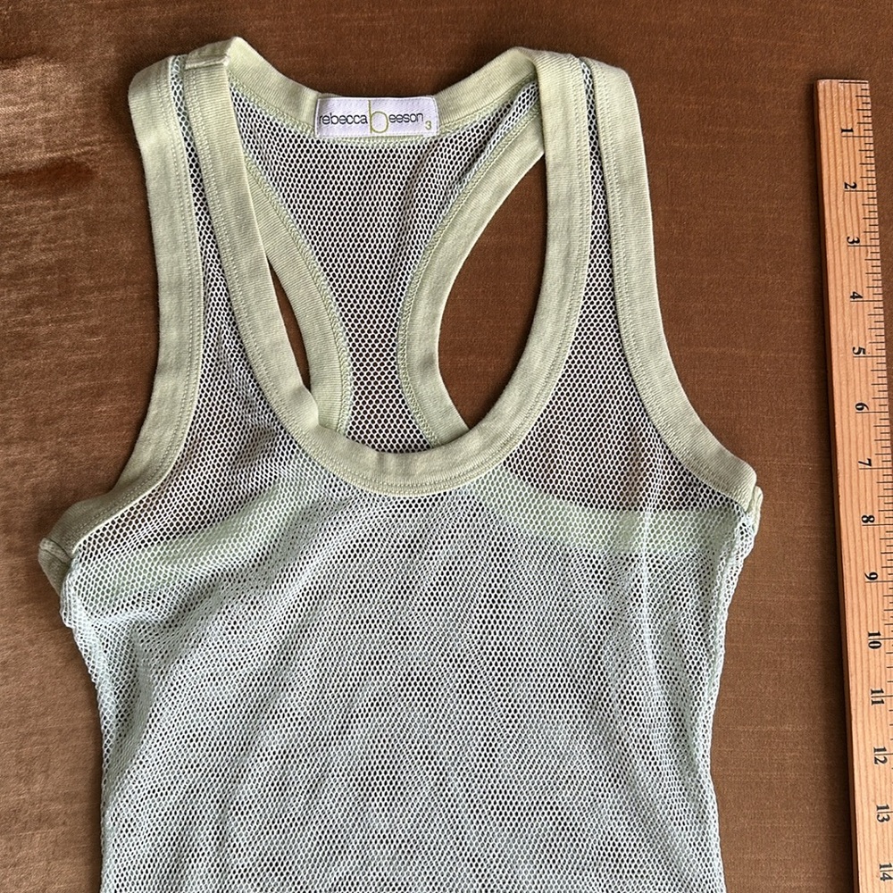 Pastel sage Mesh Net Designer Racer back tank top Softest New Rebecca Beeson